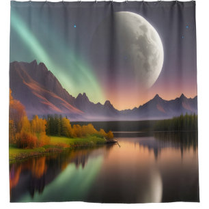 Moon over Mountain Landscape Shower Curtain