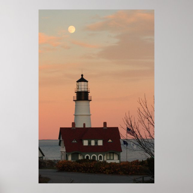 Moon Over Portland Head Lighthouse Poster (Front)