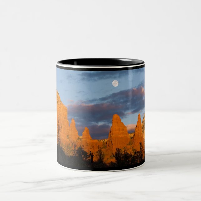 Moon Over Sedona Mountain Two-Tone Coffee Mug (Center)