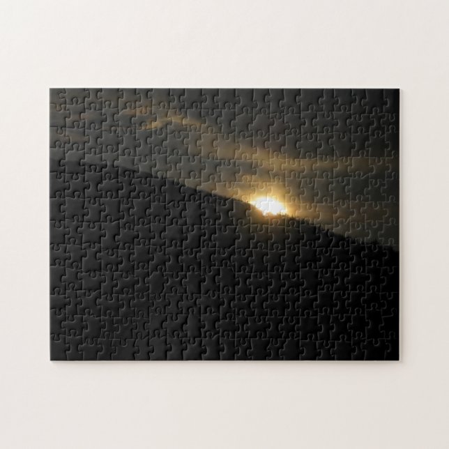 Moon Over Solid Black Mountain Photo Challenging Jigsaw Puzzle (Horizontal)