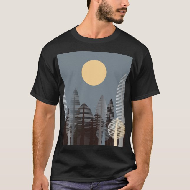 Moon over striped forest, silver. T-Shirt (Front)