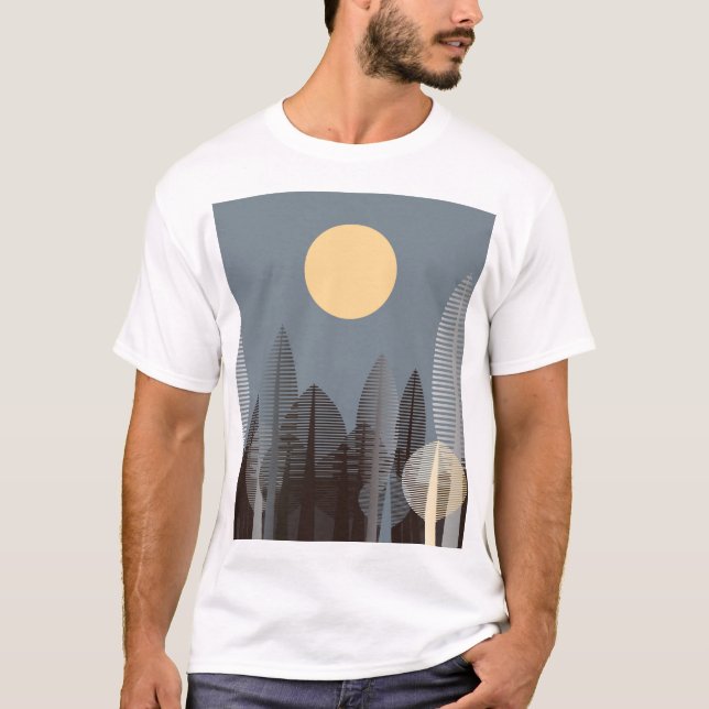Moon over striped forest, silver. T-Shirt (Front)