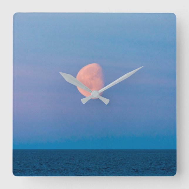 Moon Over the Bering Sea | Russia Far East Square Wall Clock (Front)