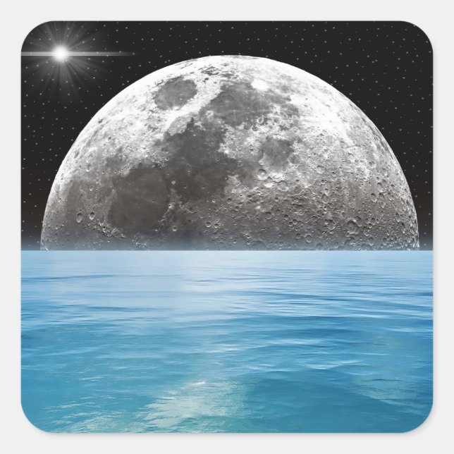 Moon Over the Ocean Square Sticker (Front)