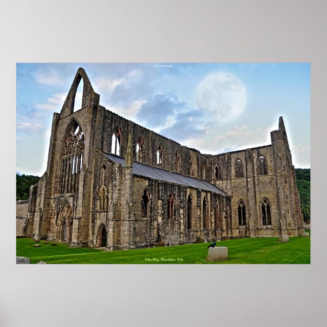 Moon over Tintern Abbey Cistercian Cloisters Wales Poster (Front)