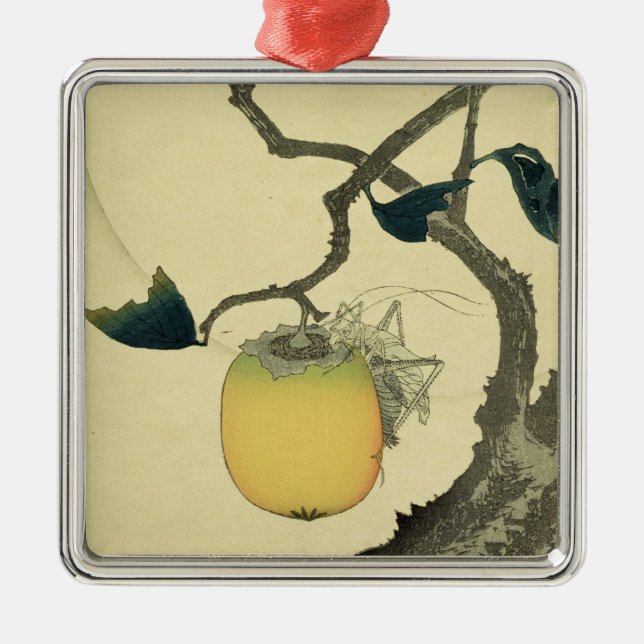 Moon, Persimmon and Grasshopper, 1807 Metal Ornament (Front)