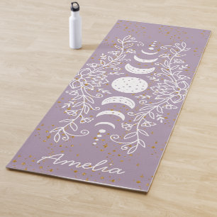 Moon Phase Celestial Stars Lotus Line Drawing Yoga Mat