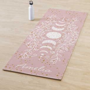 Moon Phase Celestial Stars Lotus Line Drawing Yoga Mat