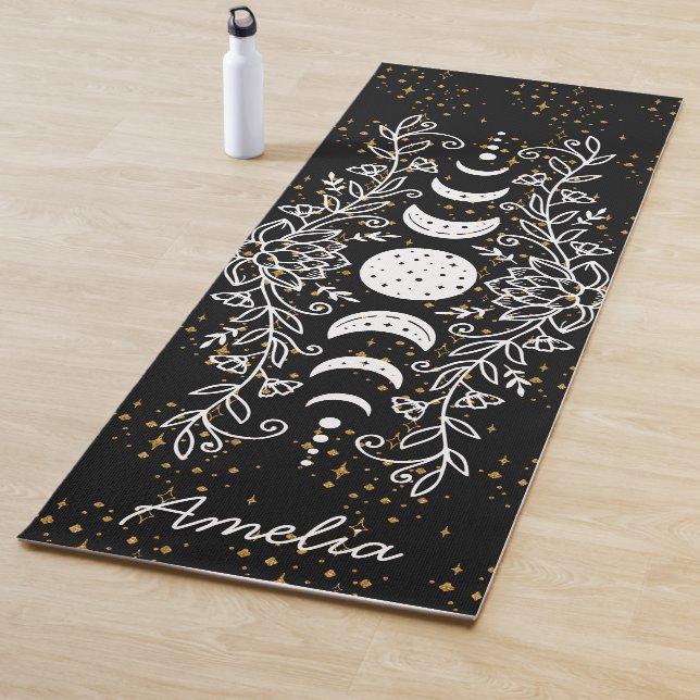 Moon Phase Celestial Stars Lotus Line Drawing Yoga Mat (In Situ)