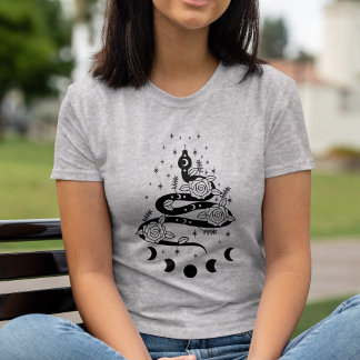 Moon Phase Floral Snake Starry Serpents Path T-Shirt
