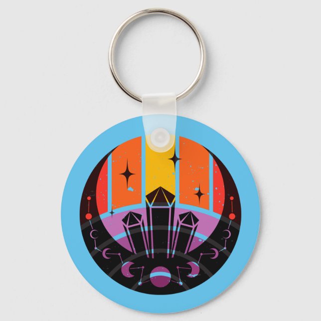 Moon Phase Gemstone Stars Sunset Key Ring (Front)