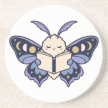 Moon Phase Moth Reading Book Coaster