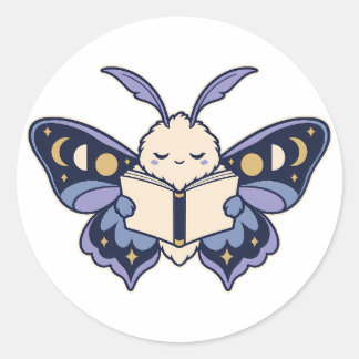 Moon Phase Moth Reading Book Sticker