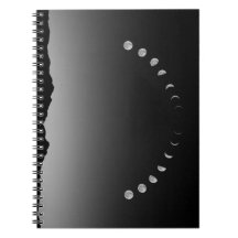 Moon phase notebook, monochrome landscape