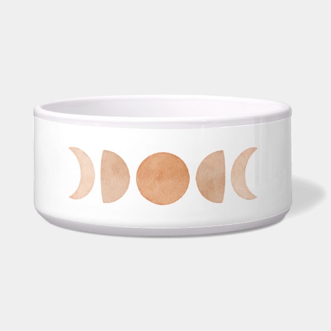 Moon Phase Pet Water Bowl | Pink & White  (Front)