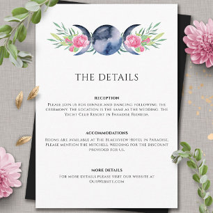 Moon Phase Pink Floral Metaphysical Wedding Enclosure Card
