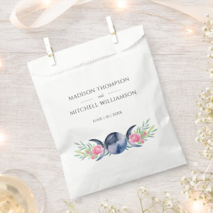 Moon Phase Pink Roses Floral Metaphysical Wedding Favour Bag