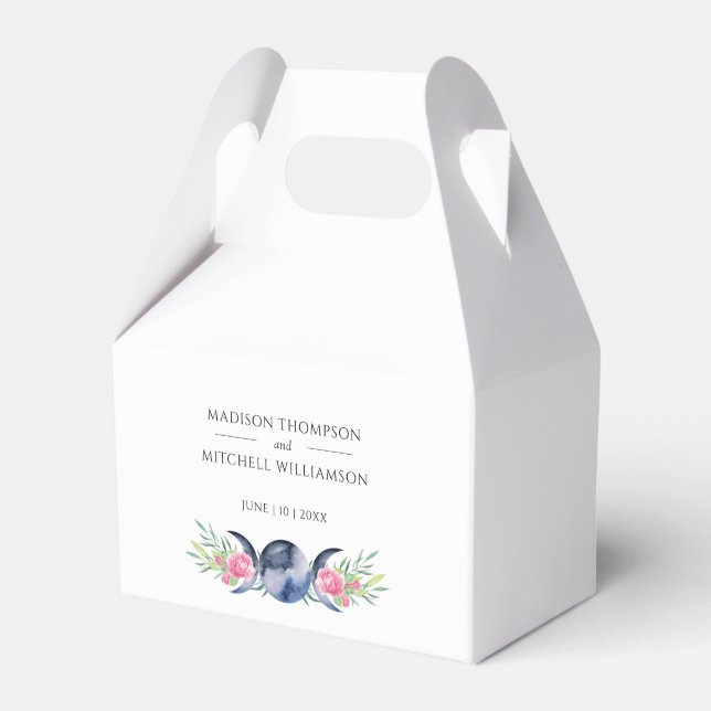 Moon Phase Pink Roses Floral Metaphysical Wedding Favour Box (Front Side)