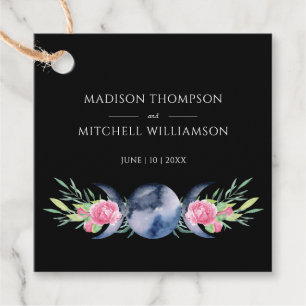 Moon Phase Pink Roses Floral Metaphysical Wedding Favour Tags