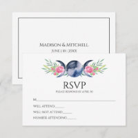 Moon Phase Pink Roses Floral Metaphysical Wedding