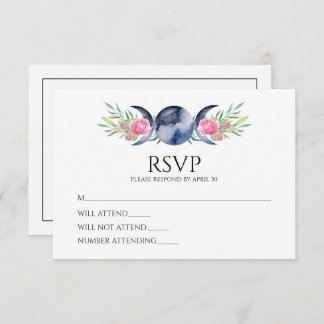 Moon Phase Pink Roses Floral Metaphysical Wedding  RSVP Card
