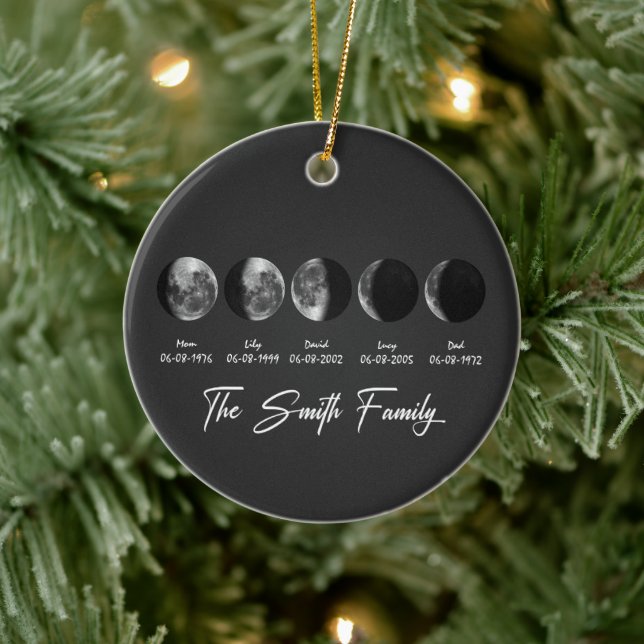 Moon Phase The Smith Family – Custom Names & Dates Ceramic Ornament (Tree)