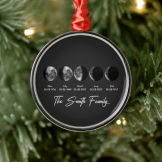 Moon Phase The Smith Family – Custom Names & Dates Metal Ornament