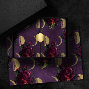 Moon Phases and Purple Roses Gorgeous New Age Tissue Paper