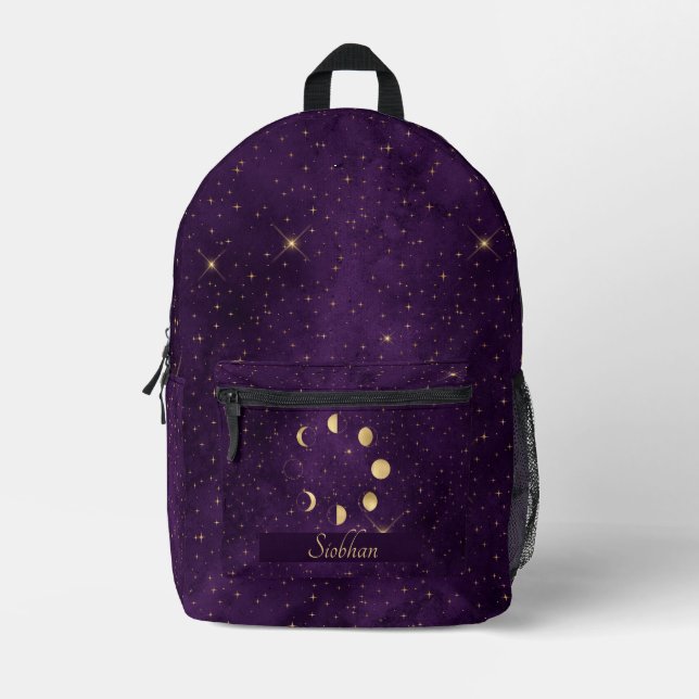 Moon Phases and Stars Personalised Printed Backpack (Front)