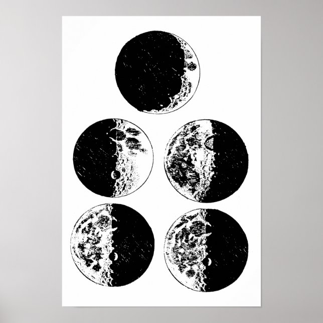 Moon Phases Astronomy Space Art illustrations Poster (Front)