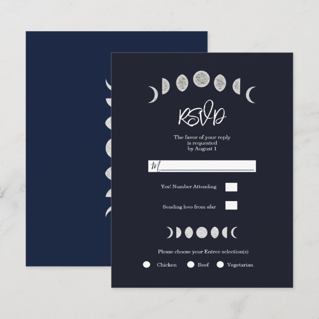 Moon Phases Blue Astrology Celestial Wedding RSVP  Invitation (Front/Back)