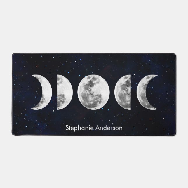 Moon Phases Celestial Custom Name Desk Mat (Front)