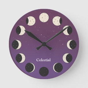 Moon Phases Celestial – Customizable Space  Round Clock