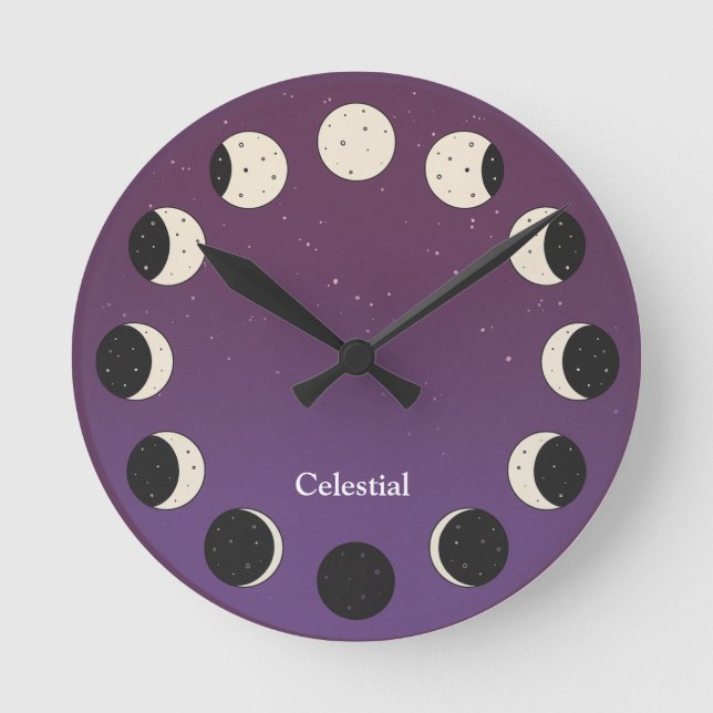 Moon Phases Celestial – Customizable Space  Round Clock (Front)