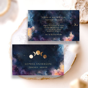 Moon Phases Celestial Navy Healing Arts Coach Chic Business Card
