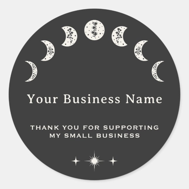 Moon Phases Celestial Thank You Small Business Classic Round Sticker (Front)
