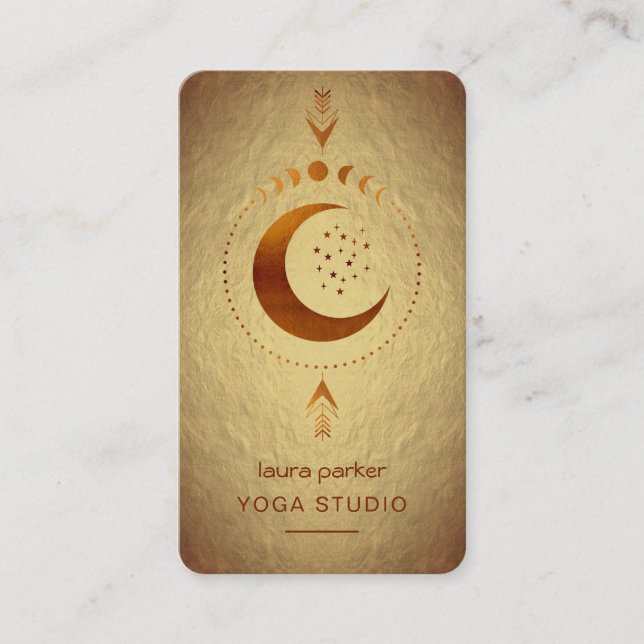 Moon Phases Crescent Mystic Holistic Tarot Gold Business Card (Front)