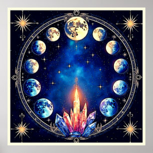 Moon Phases Crystal Cosmos Poster