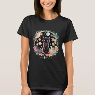 Moon Phases Crystal Witchy Cute Black Cat Kawaii P T-Shirt