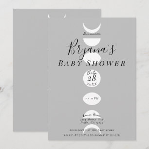 Moon Phases Cycles Grey & White Baby Shower Invitation