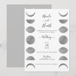 Moon Phases Cycles Silver Grey & White Wedding Invitation