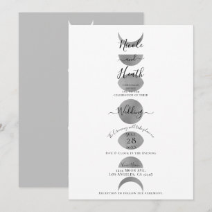 Moon Phases Cycles Silver Grey & White Wedding   Invitation