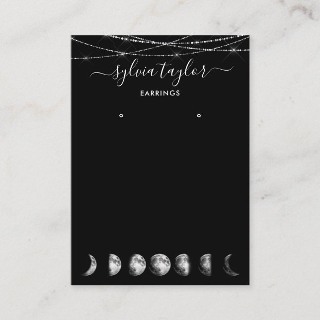 moon phases  Earring frame display add logo Busine Business Card (Front)