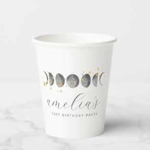Moon Phases Gold Stars Paper Cups