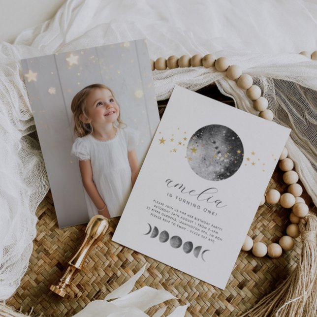 Moon Phases Gold Stars Photo Birthday Invitation (Zazzle Moon Phases Gold Stars Photo Birthday Invitation)