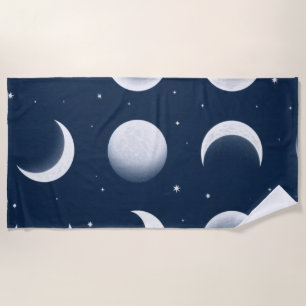Moon Phases Grid Celestial Pattern Design Beach Towel