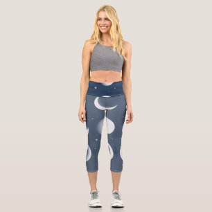 Moon Phases Grid Celestial Pattern Design Capri Leggings