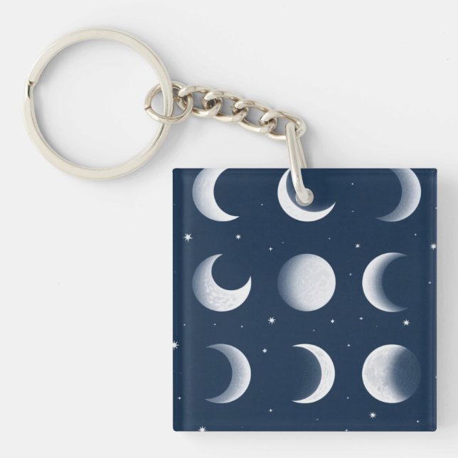 Moon Phases Grid Celestial Pattern Design Key Ring (Front)