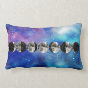 Moon Phases Over Colorful Space Lumbar Cushion