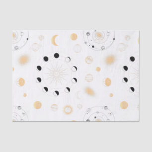 Moon phases planets orbit gold black white tissue paper